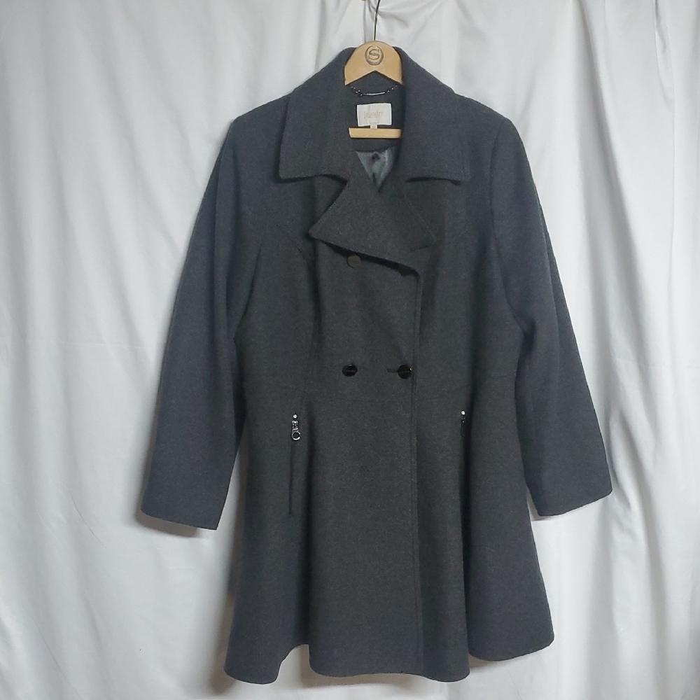 Laundry by Shelli Segal Women's Double Breasted Fit And Flair 2XL Gray Pea Coat